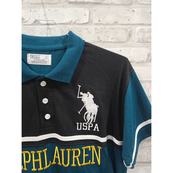 Polo by Ralph Lauren USPA Size Large Dark Teal Polo Big Logo‎ Colorblock - Picture 1 of 12